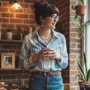 ** Vintage Lana Sport Mixed Media Striped Button Up Cotton Shirt Size 10 (M)